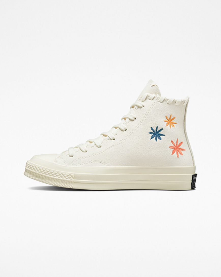Converse Chuck 70 Embroidered Florals Høye Sko Dame Beige Beige Hvite | 128SMECBA
