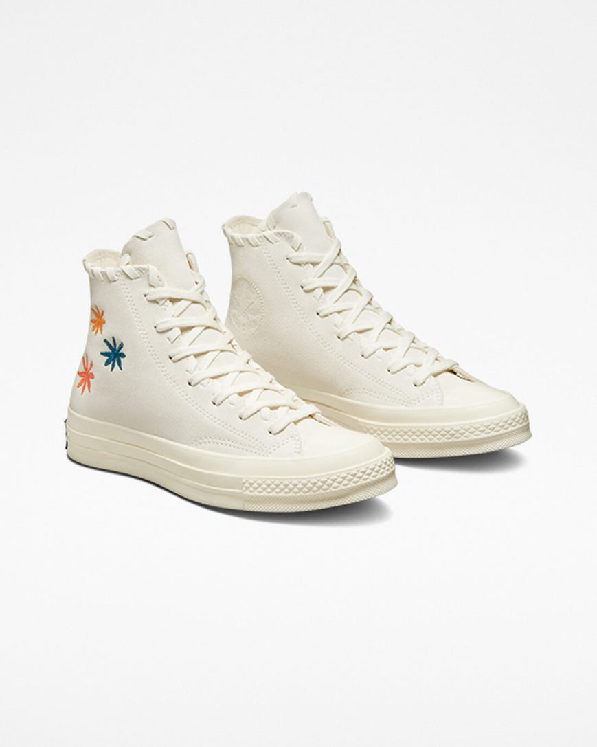 Converse Chuck 70 Embroidered Florals Høye Sko Dame Beige Beige Hvite | 128SMECBA