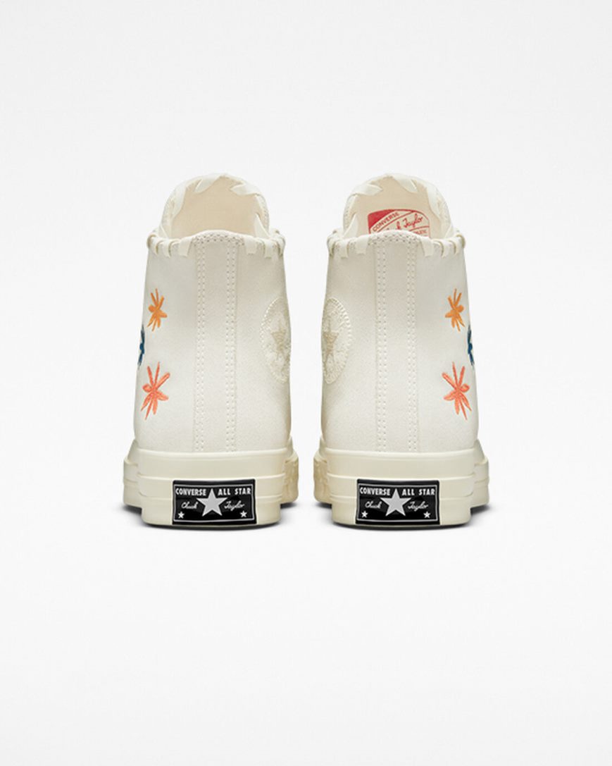 Converse Chuck 70 Embroidered Florals Høye Sko Dame Beige Beige Hvite | 128SMECBA