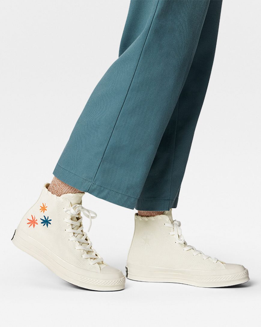 Converse Chuck 70 Embroidered Florals Høye Sko Dame Beige Beige Hvite | 128SMECBA