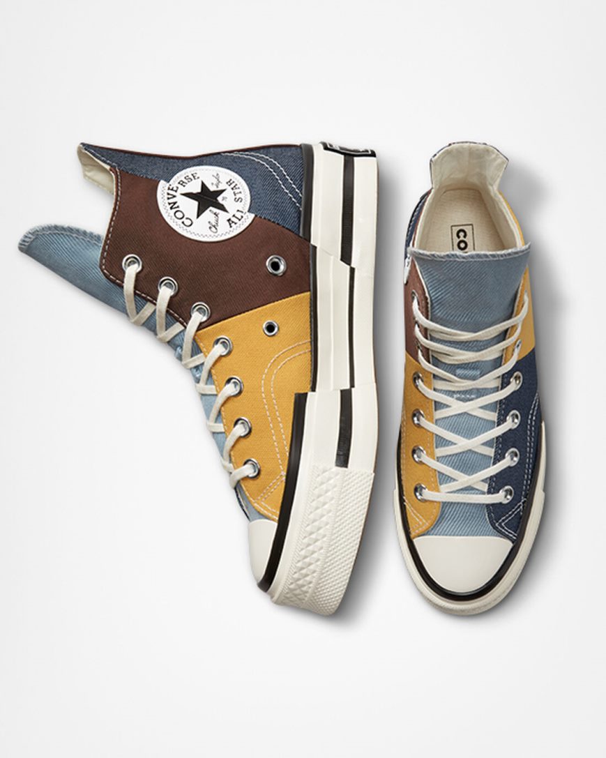 Converse Chuck 70 Plus Materiale Mashup Høye Sko Dame Brune Marineblå | 041DQXVFY