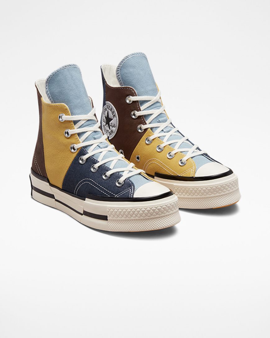 Converse Chuck 70 Plus Materiale Mashup Høye Sko Dame Brune Marineblå | 041DQXVFY