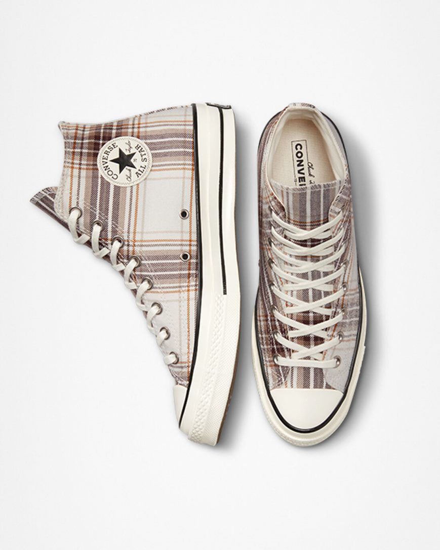 Converse Chuck 70 Tartan Høye Sko Dame Beige Svarte | 432YGTDER