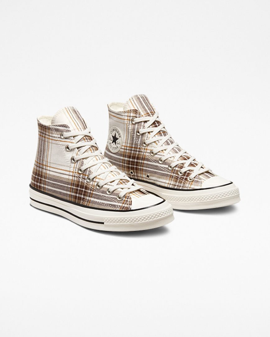 Converse Chuck 70 Tartan Høye Sko Dame Beige Svarte | 432YGTDER