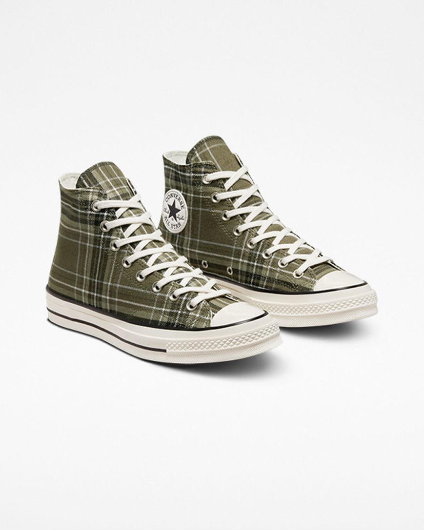 Converse Chuck 70 Tartan Høye Sko Dame Olivengrønne Svarte | 685ICKMRW