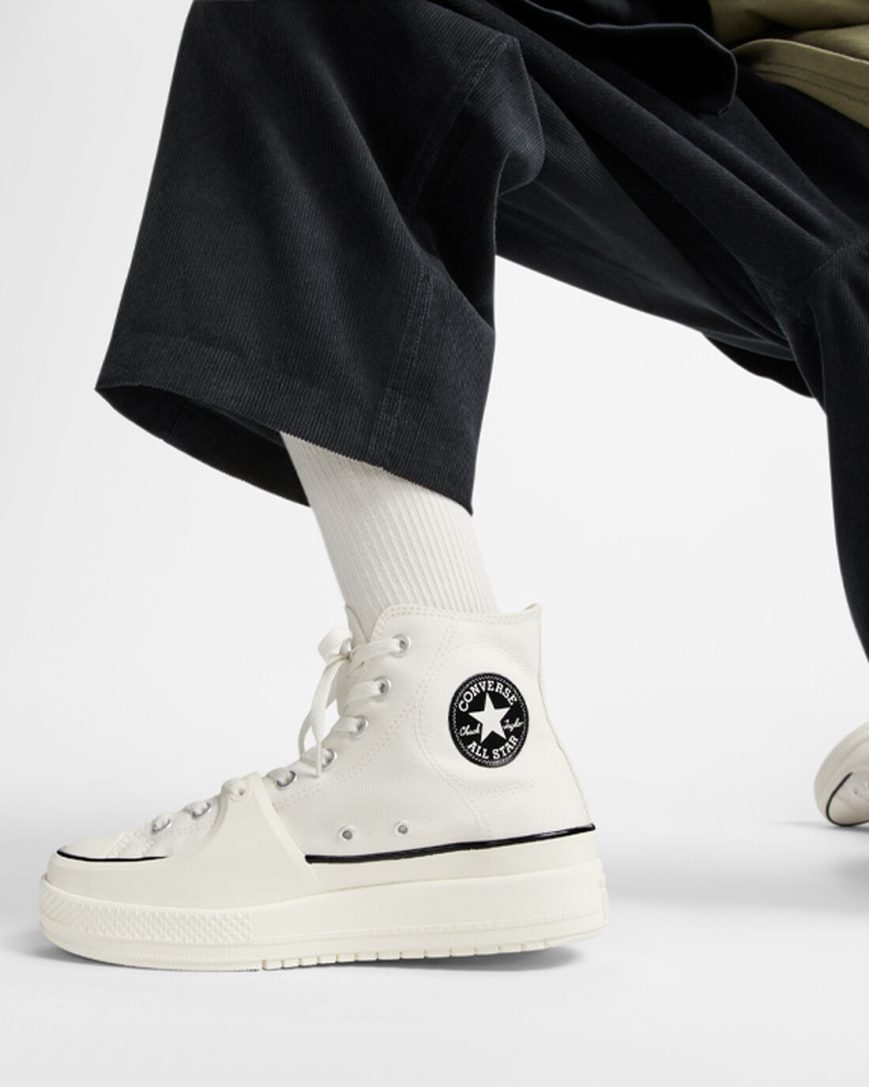 Converse Chuck Taylor All Star Construct Høye Sko Dame Hvite Svarte | 065ERWLZO