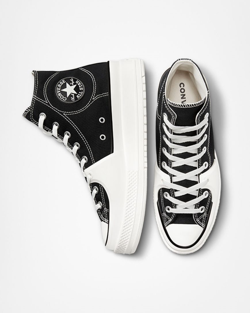 Converse Chuck Taylor All Star Construct Høye Sko Dame Svarte Hvite | 824OKCWZD