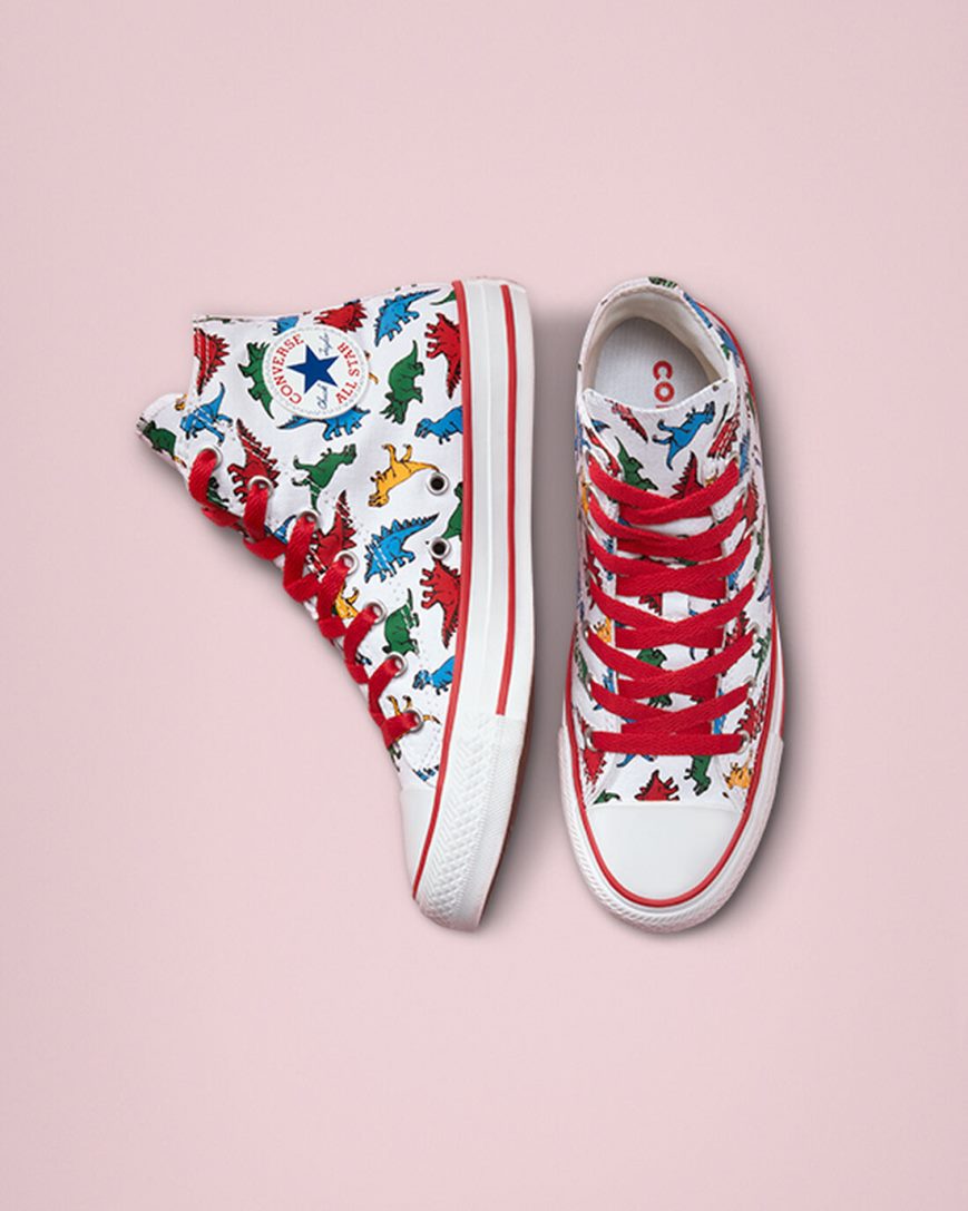 Converse Chuck Taylor All Star Dinosaurs Høye Sko Gutt Hvite Rød Blå | 295DWNIRC