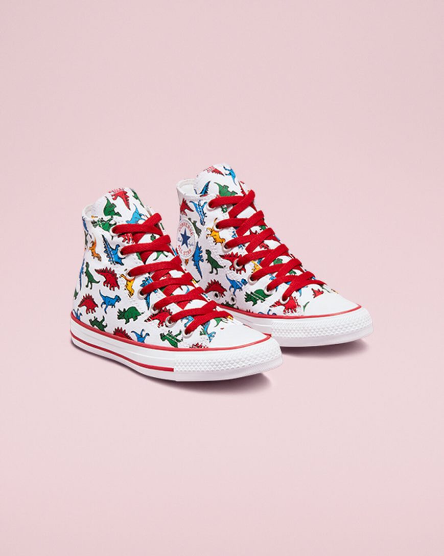 Converse Chuck Taylor All Star Dinosaurs Høye Sko Gutt Hvite Rød Blå | 295DWNIRC