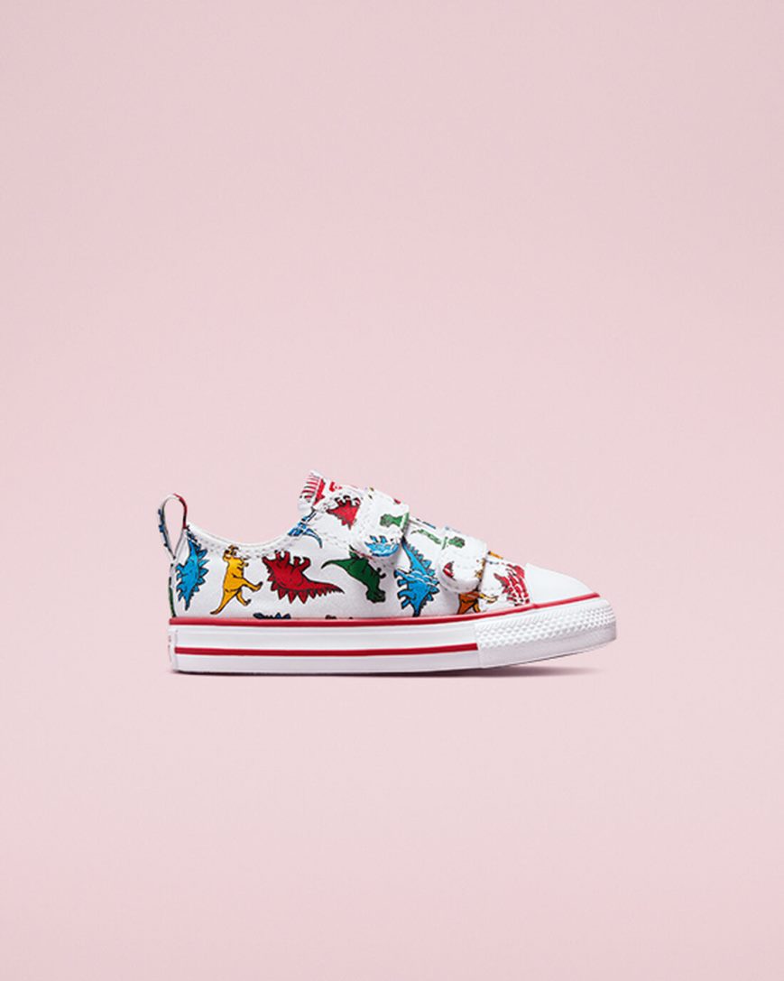 Converse Chuck Taylor All Star Easy-On Dinosaurs Lave Sko Jente Hvite Rød Blå | 381AYSKIL