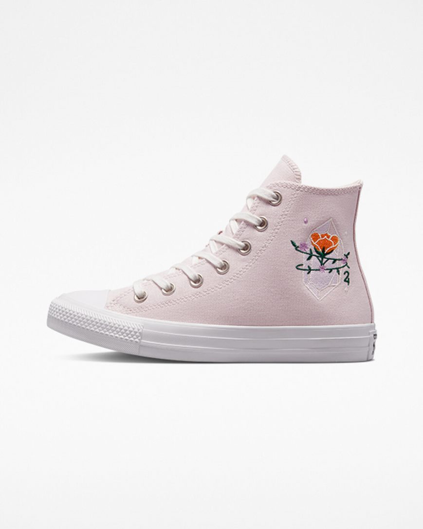 Converse Chuck Taylor All Star Embroidered Crystals Høye Sko Dame Rosa Hvite | 619GZXUYP