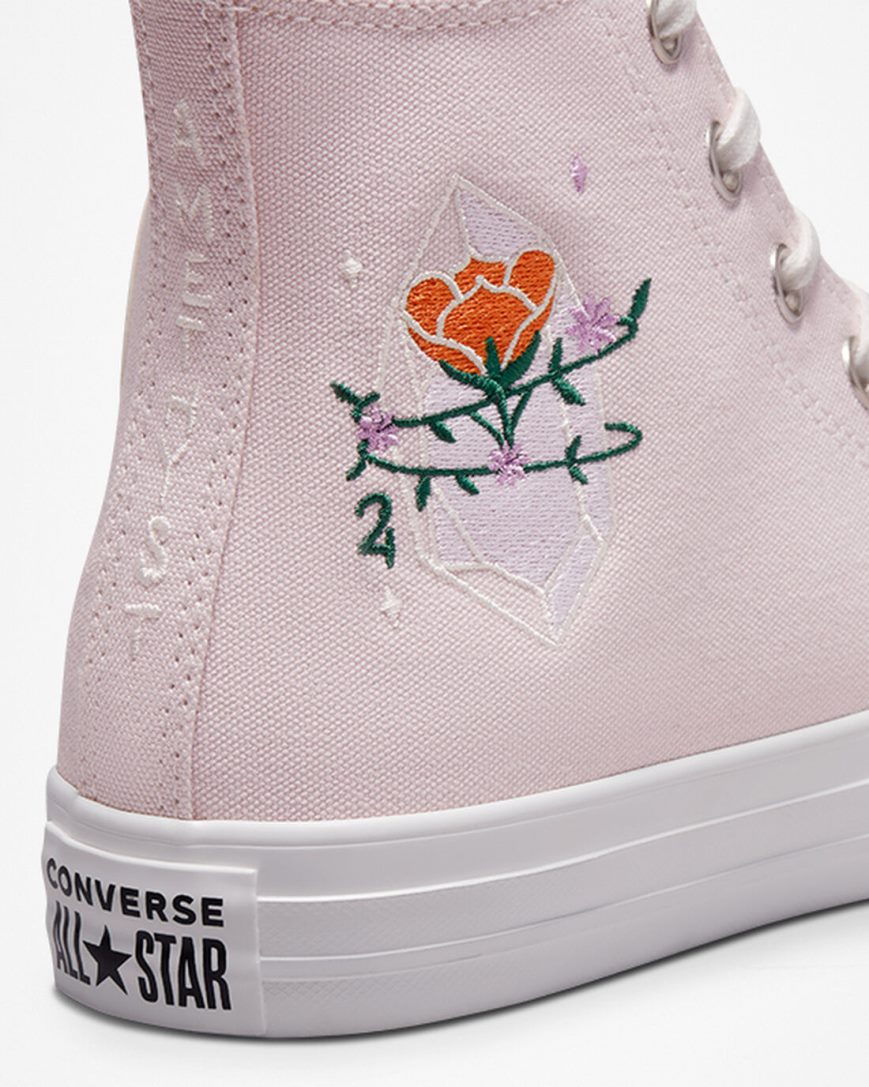 Converse Chuck Taylor All Star Embroidered Crystals Høye Sko Dame Rosa Hvite | 619GZXUYP