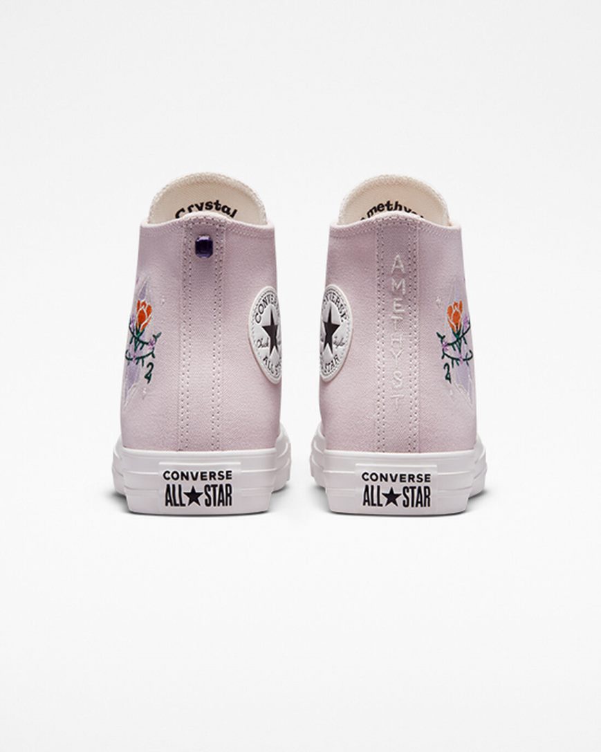 Converse Chuck Taylor All Star Embroidered Crystals Høye Sko Dame Rosa Hvite | 619GZXUYP