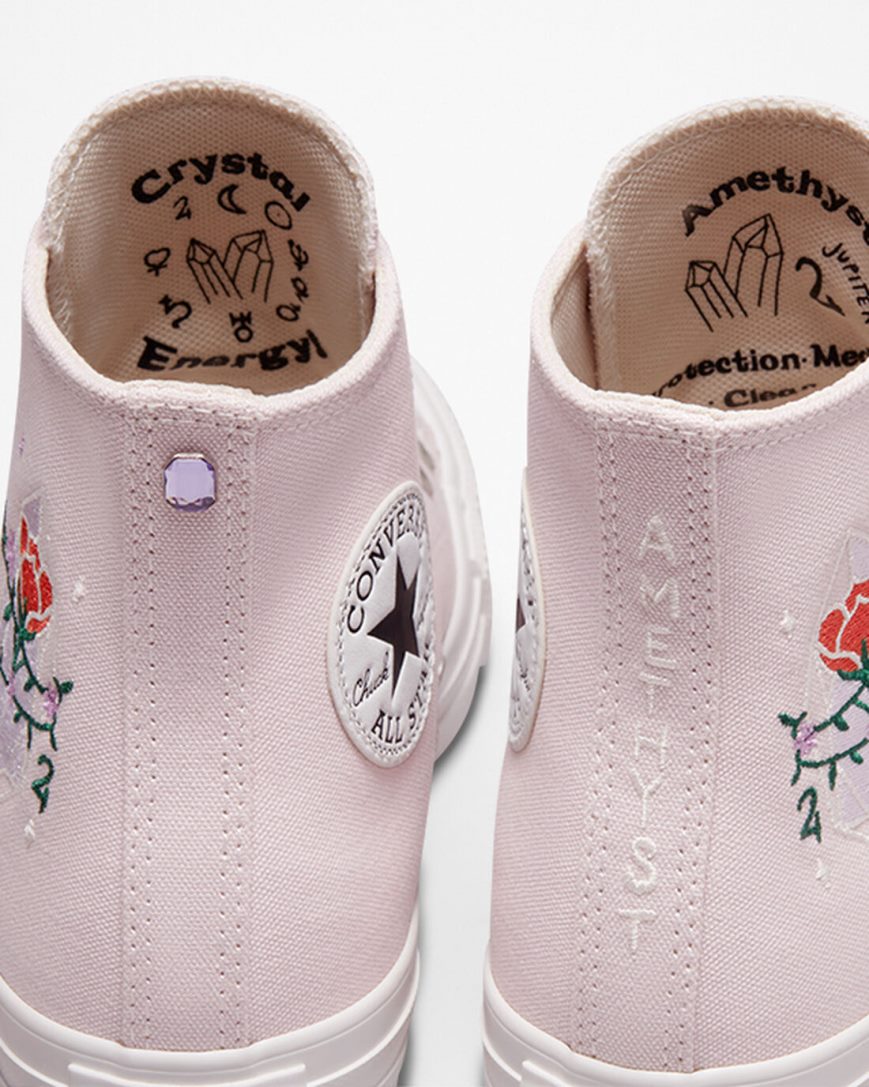 Converse Chuck Taylor All Star Embroidered Crystals Høye Sko Dame Rosa Hvite | 619GZXUYP