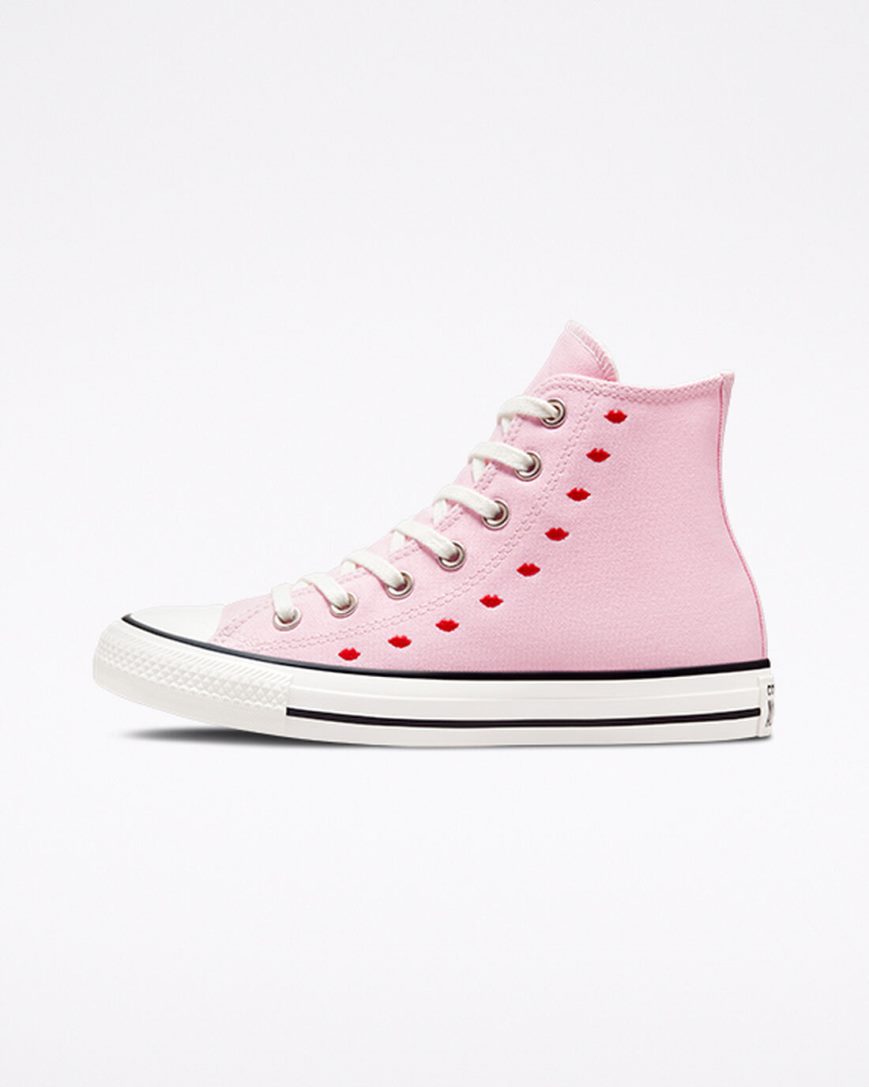 Converse Chuck Taylor All Star Embroidered Lips Høye Sko Dame Rosa Hvite | 632ENSWXI
