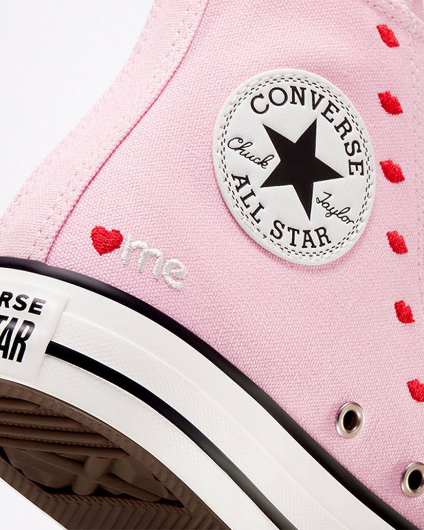 Converse Chuck Taylor All Star Embroidered Lips Høye Sko Dame Rosa Hvite | 632ENSWXI