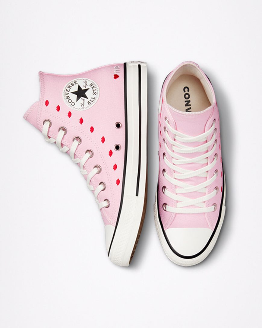 Converse Chuck Taylor All Star Embroidered Lips Høye Sko Dame Rosa Hvite | 632ENSWXI