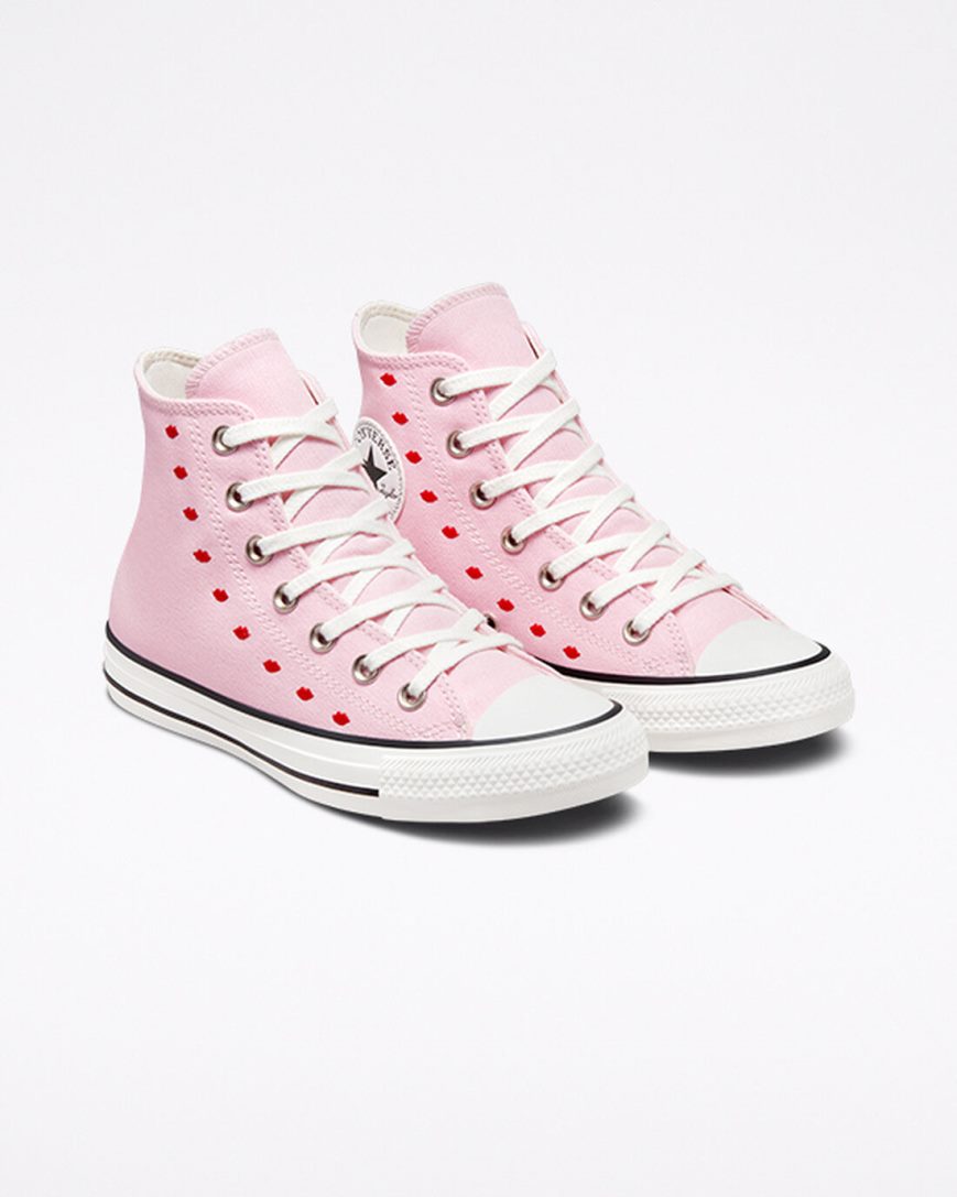 Converse Chuck Taylor All Star Embroidered Lips Høye Sko Dame Rosa Hvite | 632ENSWXI