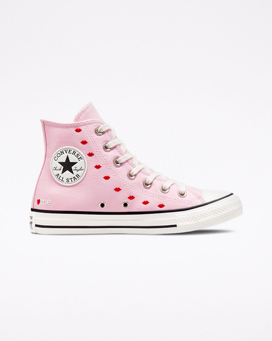 Converse Chuck Taylor All Star Embroidered Lips Høye Sko Dame Rosa Hvite | 632ENSWXI