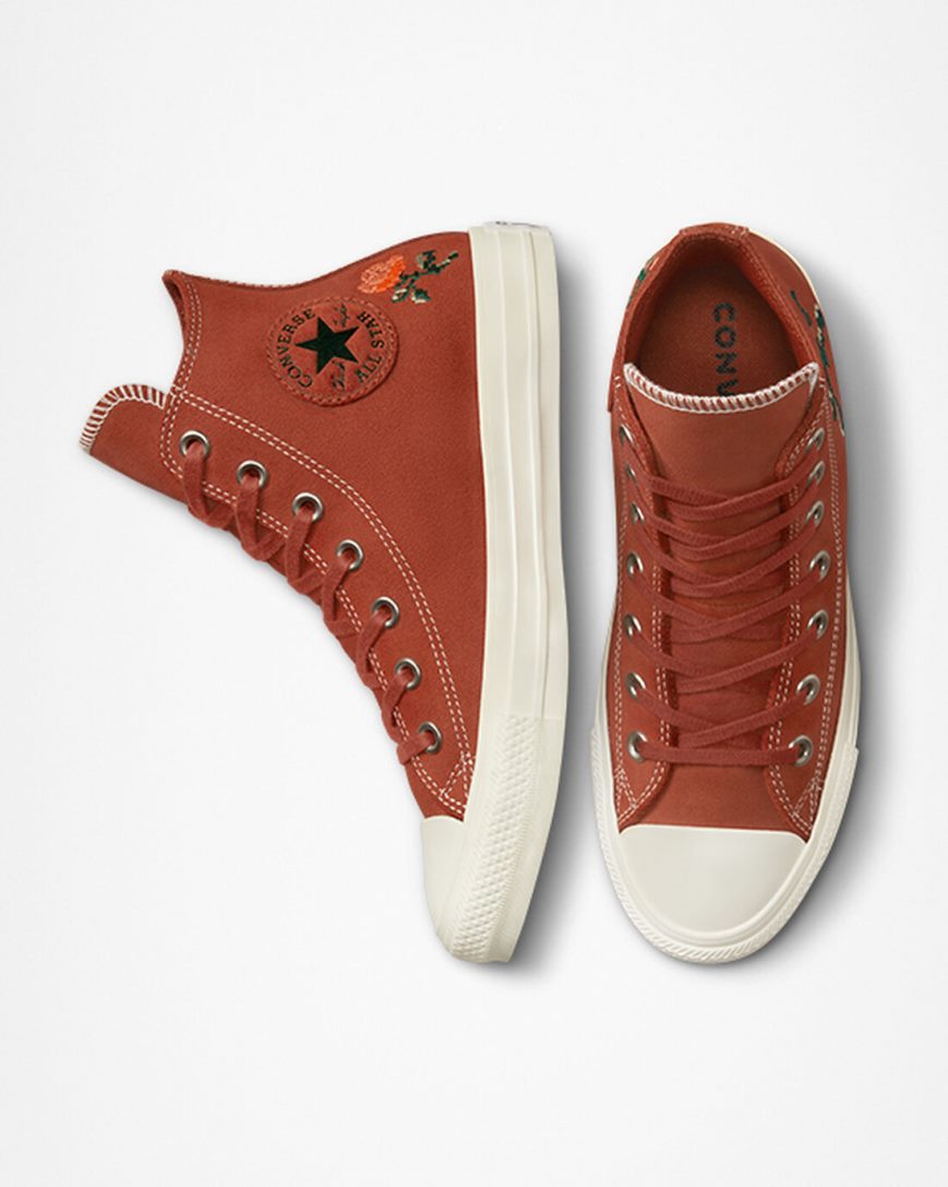 Converse Chuck Taylor All Star Embroidered Roses Høye Sko Dame Oransje | 845HVMDZO
