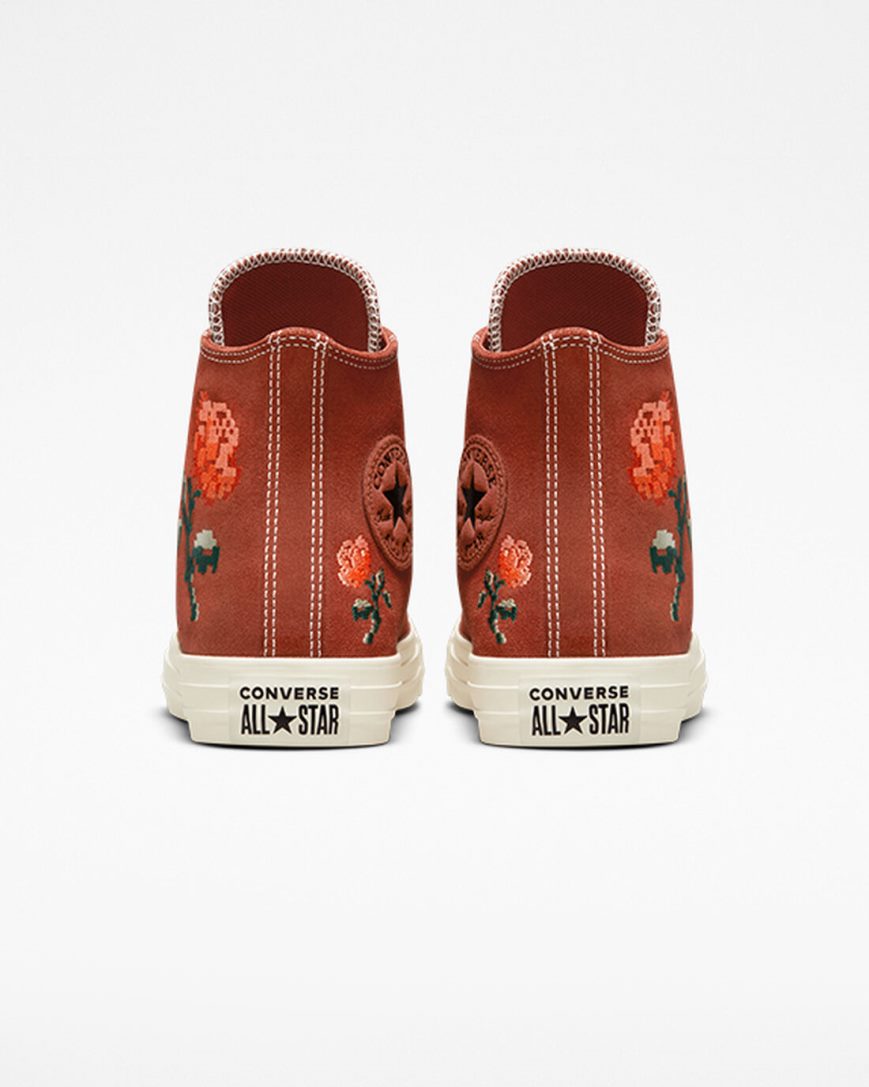 Converse Chuck Taylor All Star Embroidered Roses Høye Sko Dame Oransje | 845HVMDZO