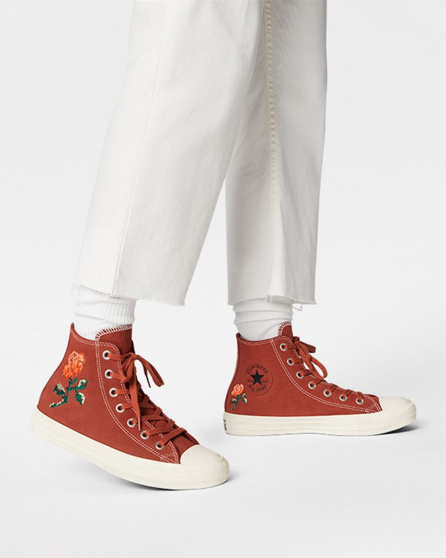 Converse Chuck Taylor All Star Embroidered Roses Høye Sko Dame Oransje | 845HVMDZO