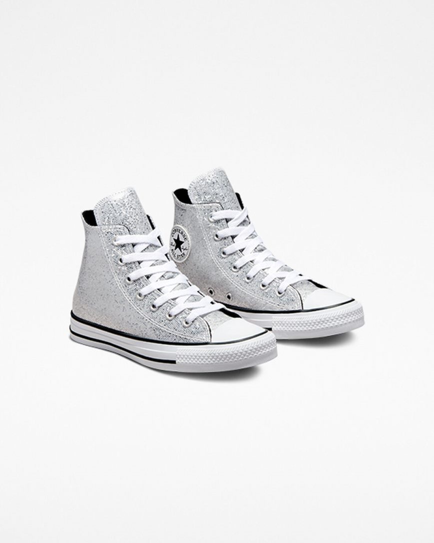Converse Chuck Taylor All Star Glitter Høye Sko Jente Sølv Grå Svarte | 149GDCZJE