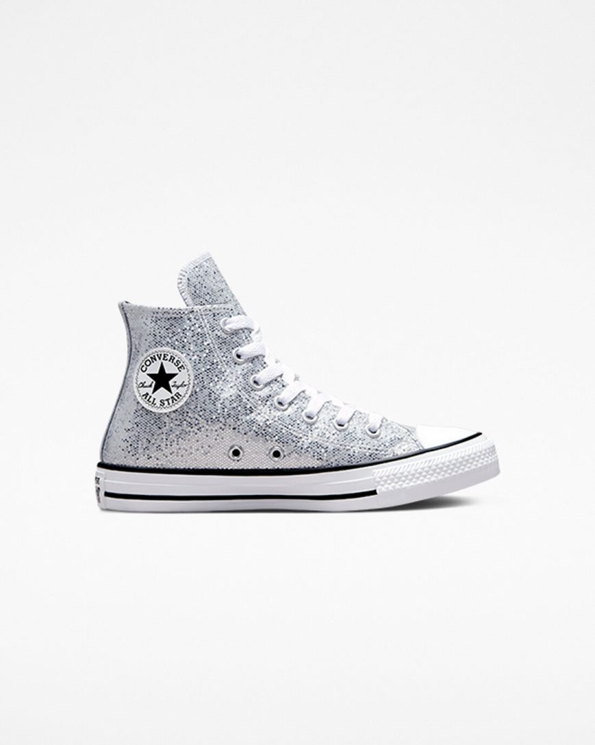 Converse Chuck Taylor All Star Glitter Høye Sko Jente Sølv Grå Svarte | 149GDCZJE