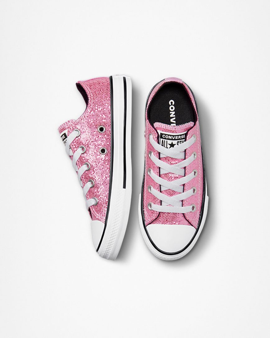 Converse Chuck Taylor All Star Glitter Lave Sko Jente Rosa Svarte | 276EFDXGJ