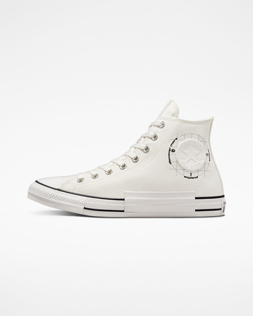 Converse Chuck Taylor All Star Grid Logo Høye Sko Dame Hvite | 259ZXJATC