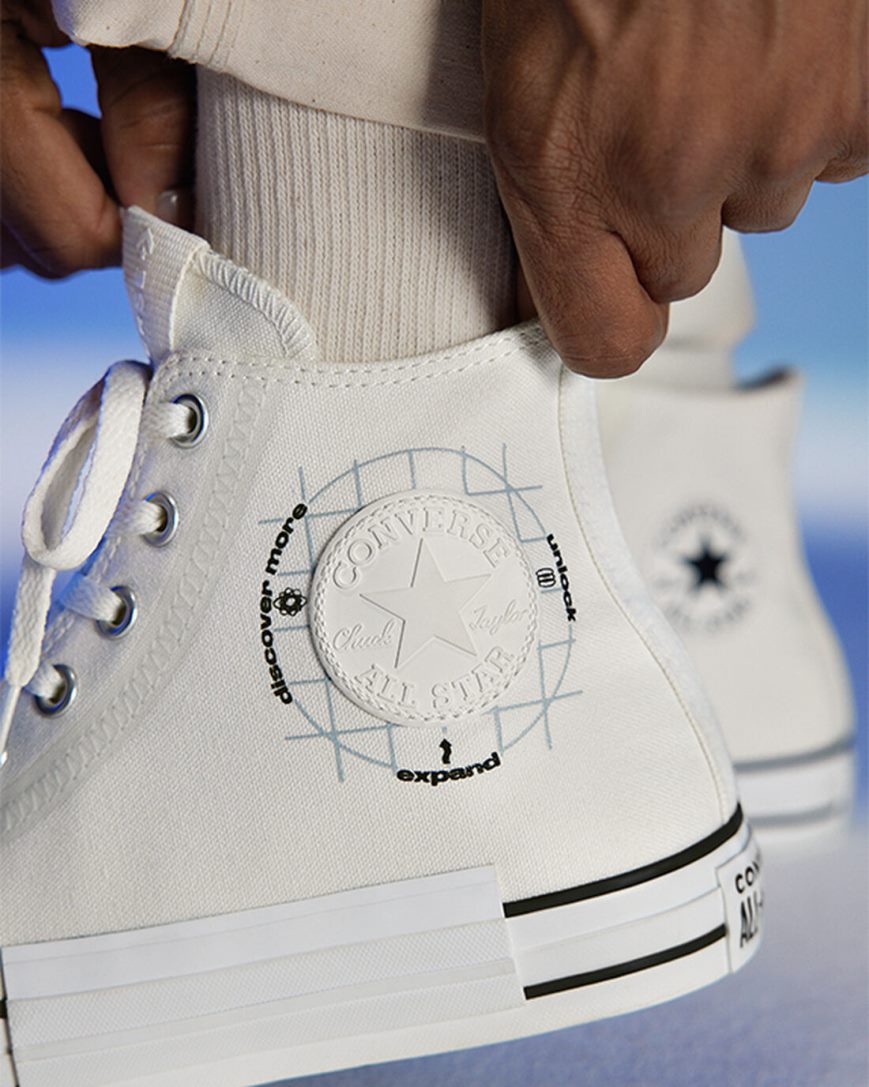 Converse Chuck Taylor All Star Grid Logo Høye Sko Dame Hvite | 259ZXJATC
