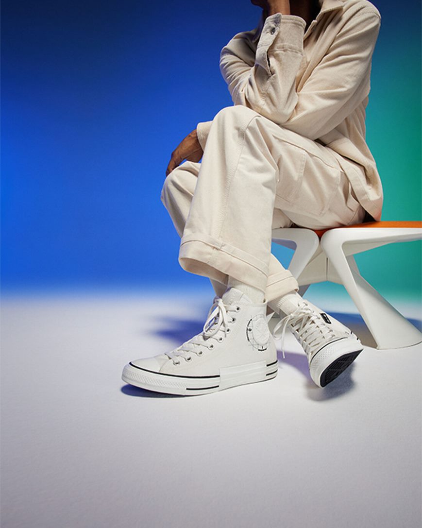 Converse Chuck Taylor All Star Grid Logo Høye Sko Dame Hvite | 259ZXJATC