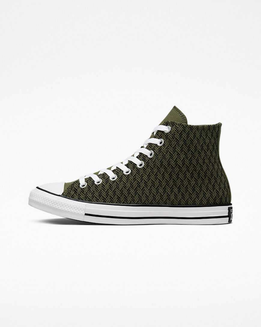 Converse Chuck Taylor All Star Herringbone Høye Sko Herre Olivengrønne Svarte Hvite | 102ANSLCZ