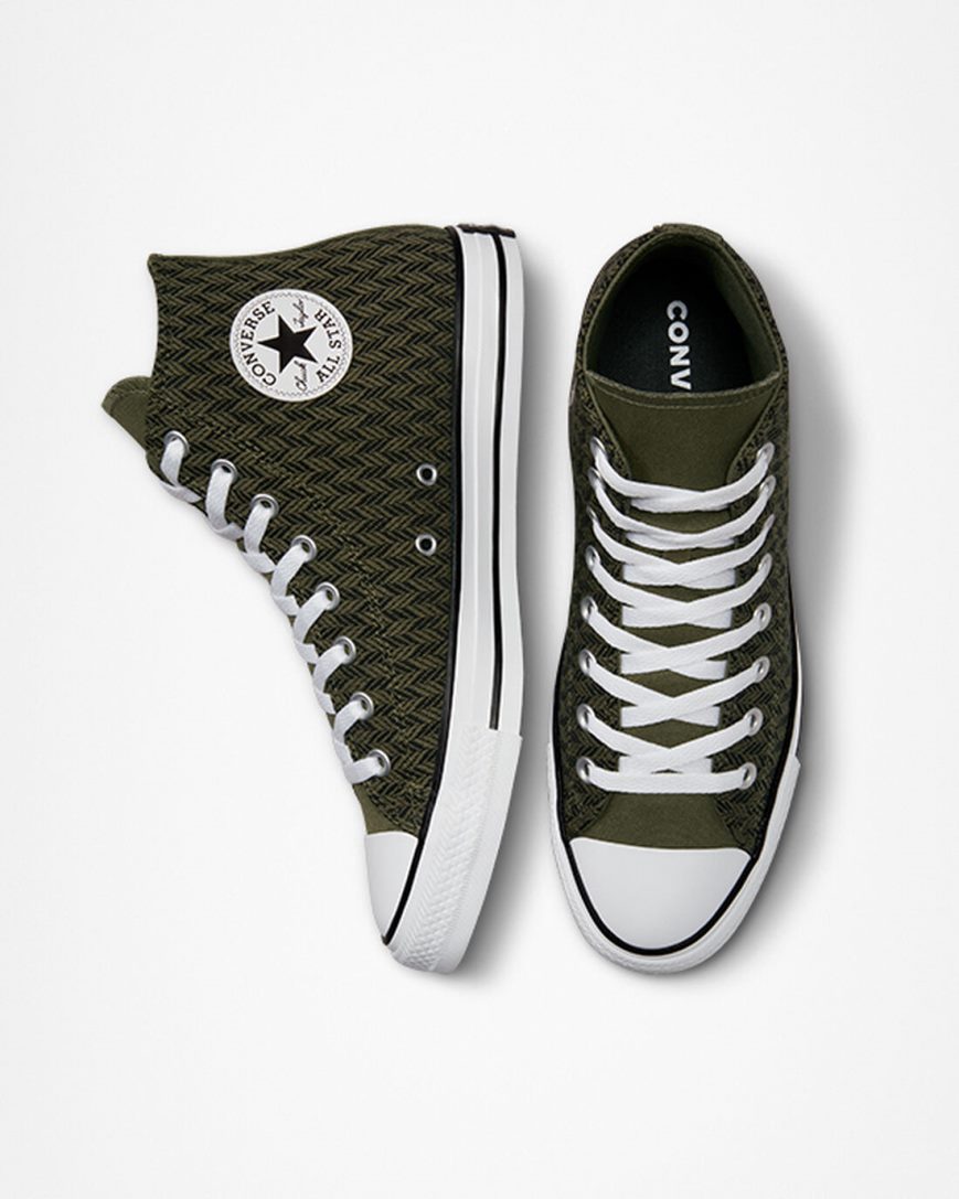 Converse Chuck Taylor All Star Herringbone Høye Sko Herre Olivengrønne Svarte Hvite | 102ANSLCZ