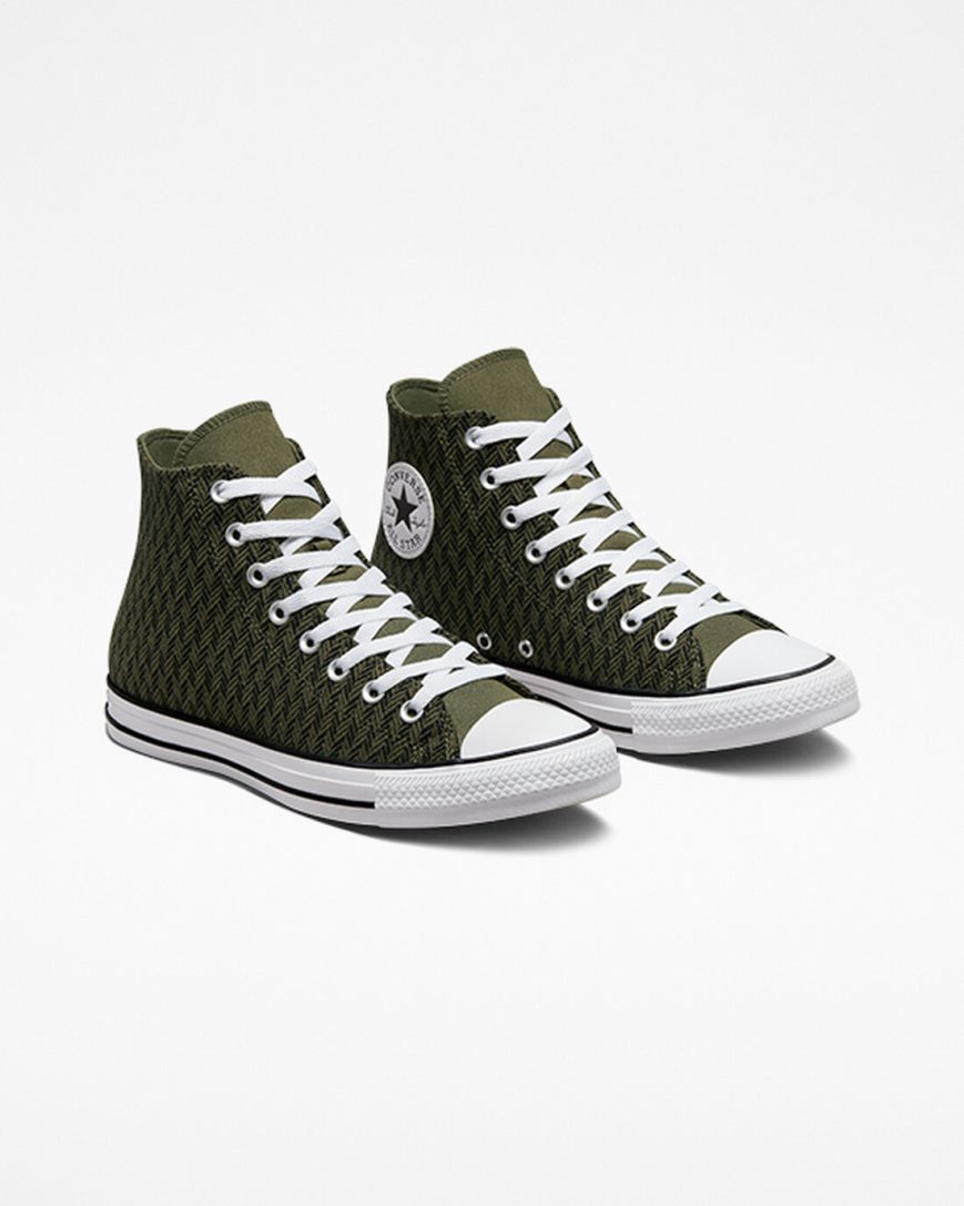 Converse Chuck Taylor All Star Herringbone Høye Sko Herre Olivengrønne Svarte Hvite | 102ANSLCZ