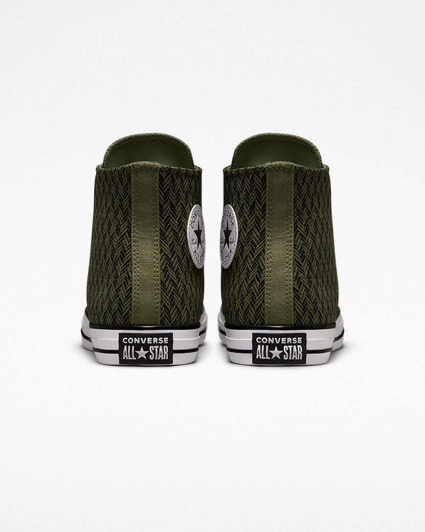 Converse Chuck Taylor All Star Herringbone Høye Sko Herre Olivengrønne Svarte Hvite | 102ANSLCZ