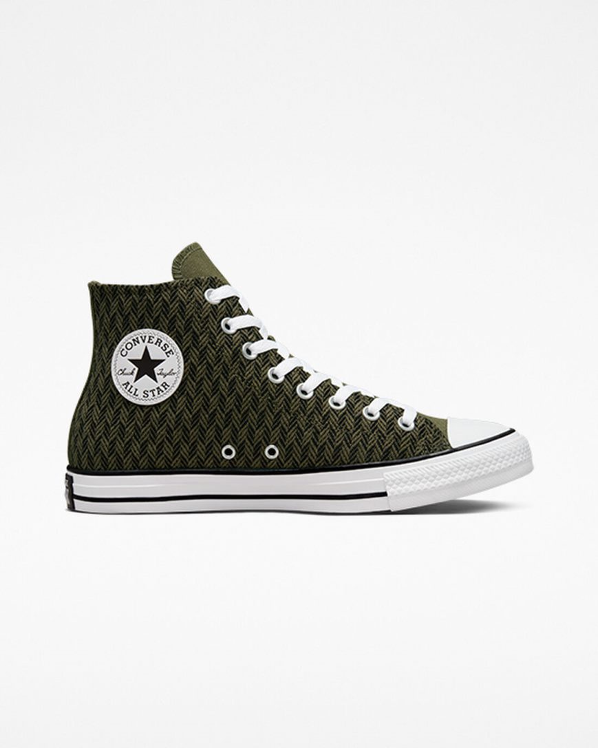 Converse Chuck Taylor All Star Herringbone Høye Sko Herre Olivengrønne Svarte Hvite | 102ANSLCZ