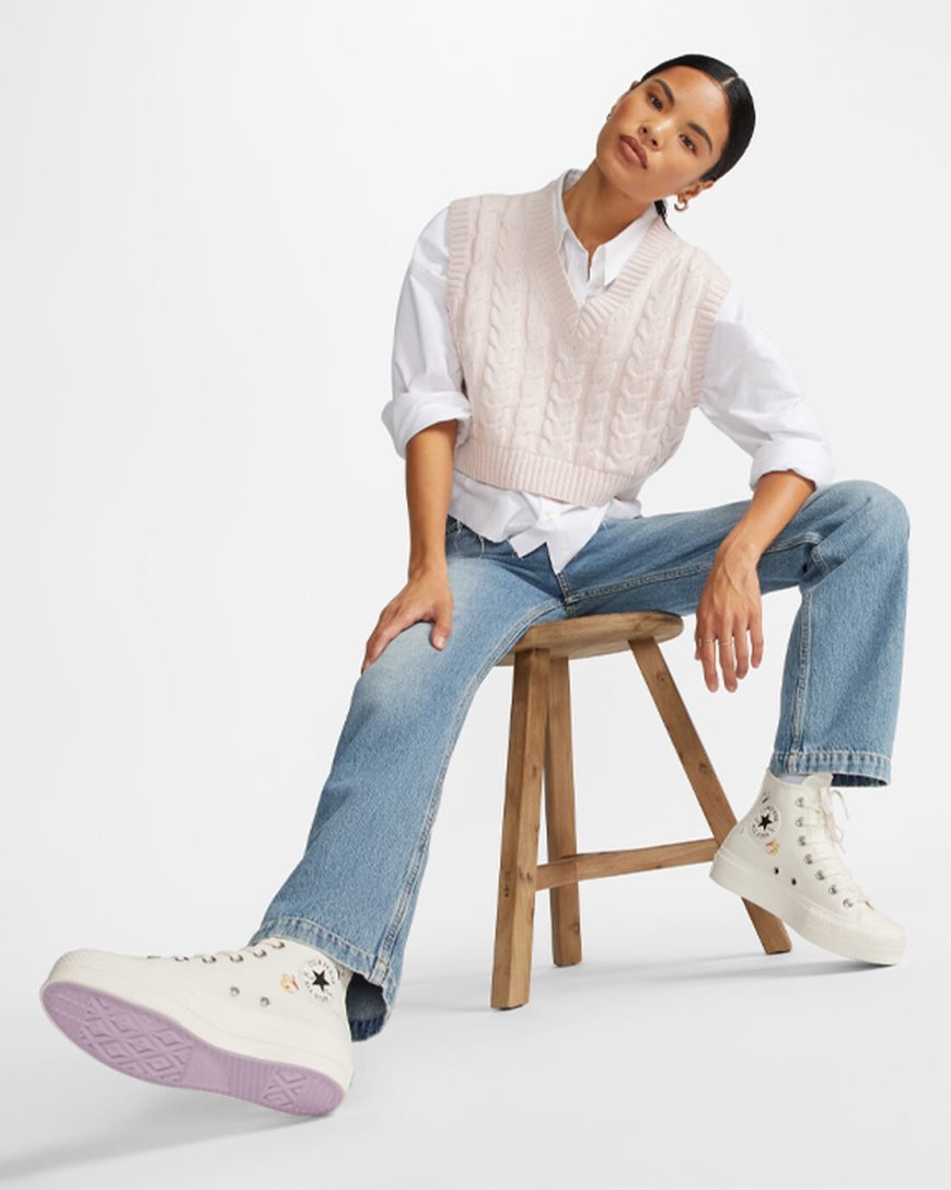 Converse Chuck Taylor All Star Lift Butterfly Wings Høye Platform Sko Dame Beige Rosa | 389IHYTDL
