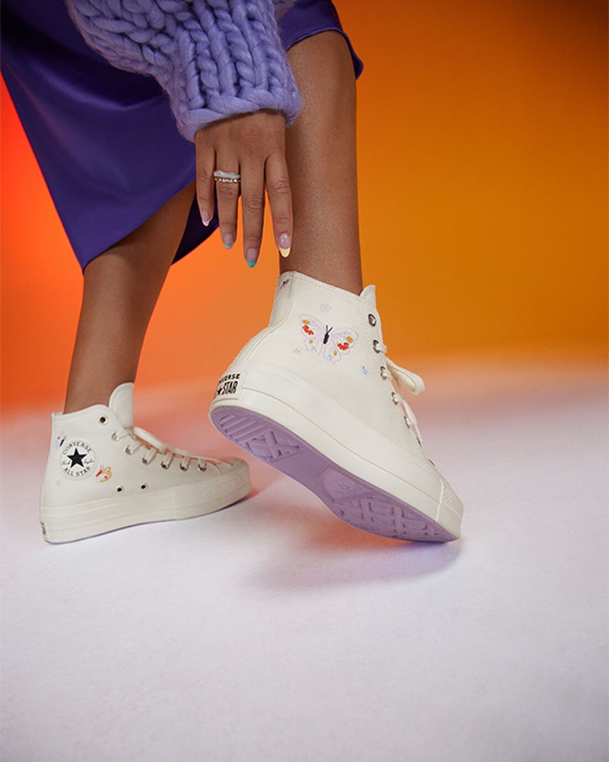 Converse Chuck Taylor All Star Lift Butterfly Wings Høye Platform Sko Dame Beige Rosa | 389IHYTDL