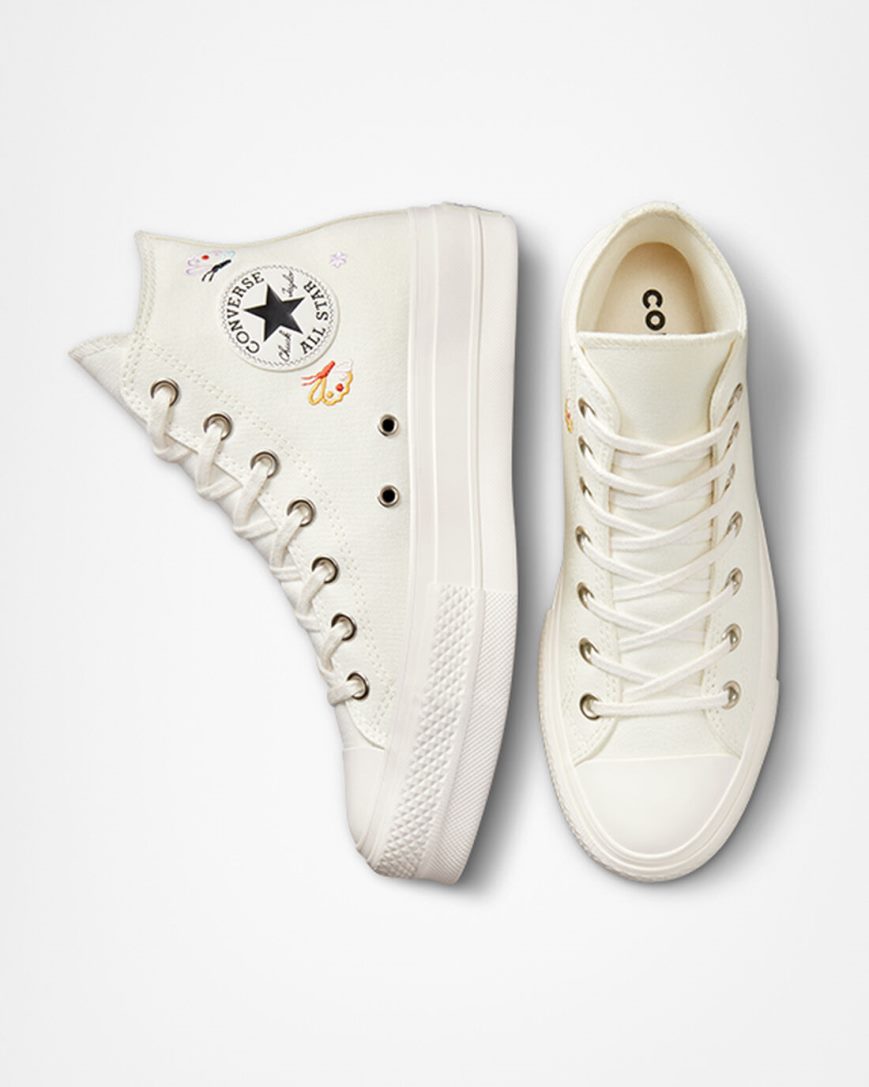 Converse Chuck Taylor All Star Lift Butterfly Wings Høye Platform Sko Dame Beige Rosa | 389IHYTDL