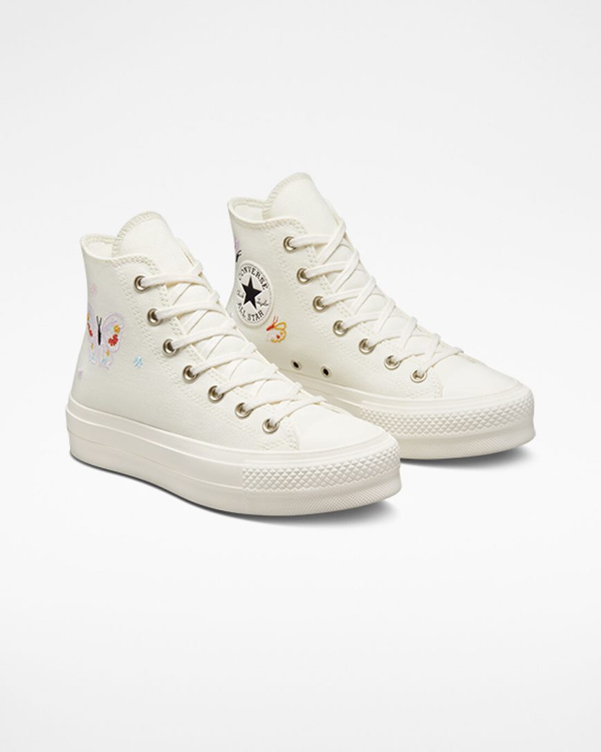 Converse Chuck Taylor All Star Lift Butterfly Wings Høye Platform Sko Dame Beige Rosa | 389IHYTDL