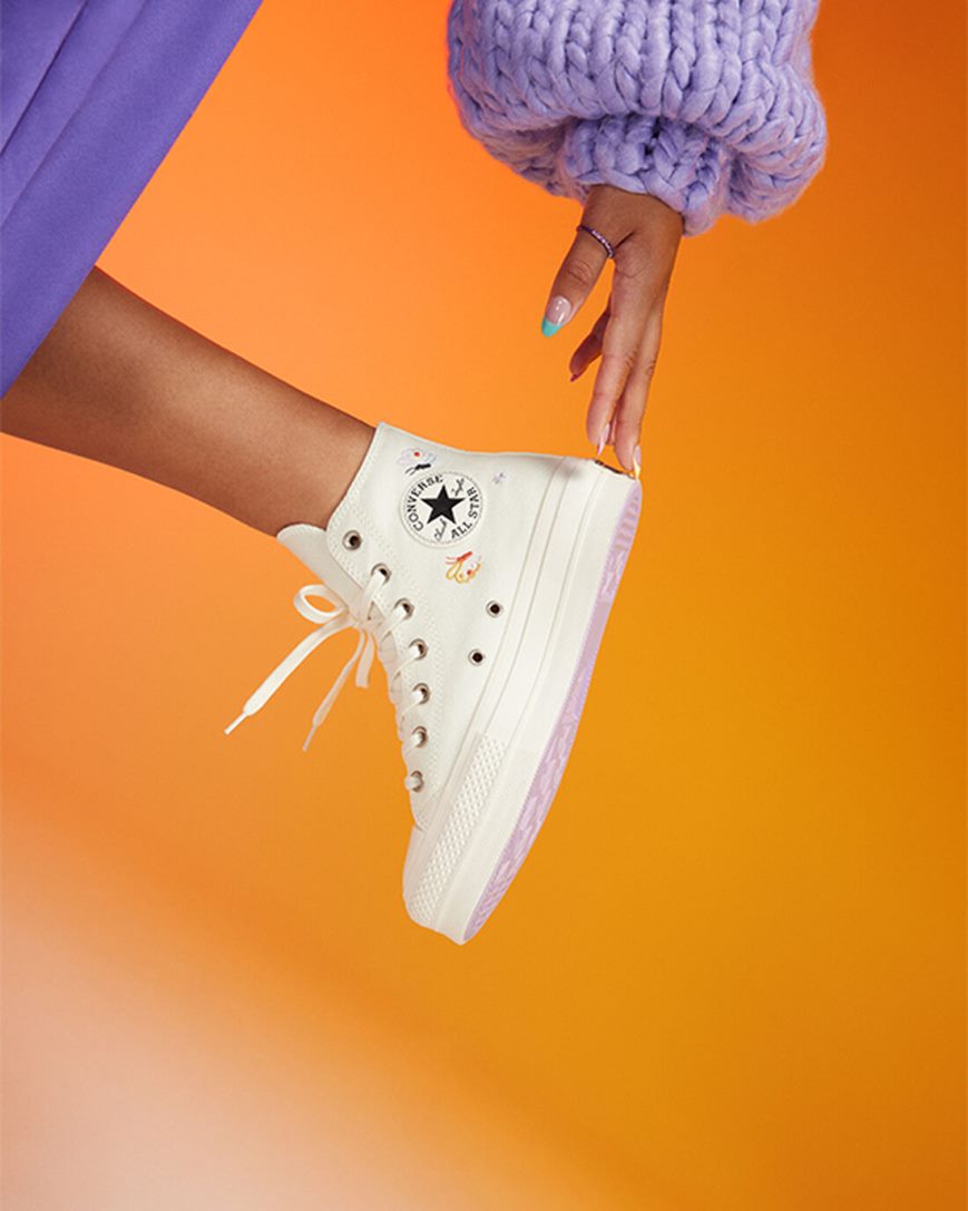 Converse Chuck Taylor All Star Lift Butterfly Wings Høye Platform Sko Dame Beige Rosa | 389IHYTDL