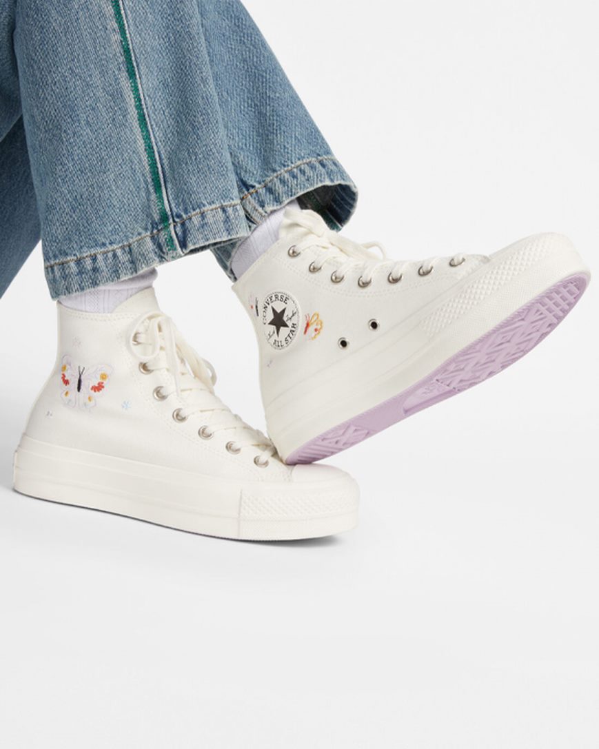 Converse Chuck Taylor All Star Lift Butterfly Wings Høye Platform Sko Dame Beige Rosa | 389IHYTDL