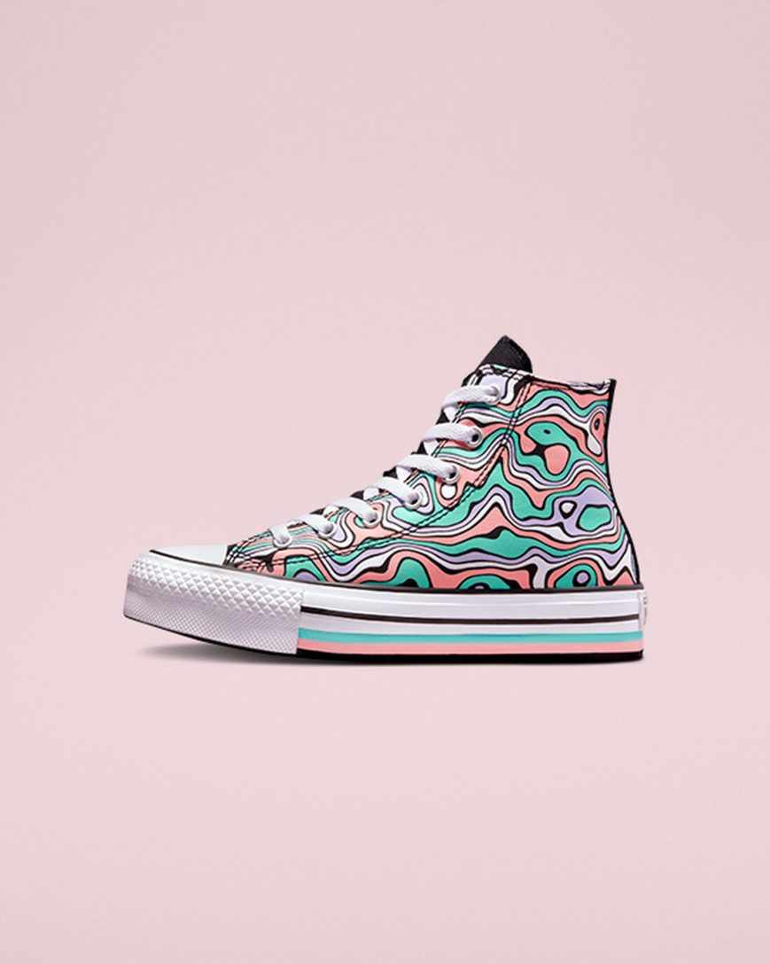 Converse Chuck Taylor All Star Lift Color Swirl Høye Platform Sko Jente Lyse Turkis Korall | 052PVQOEM