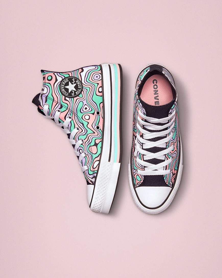 Converse Chuck Taylor All Star Lift Color Swirl Høye Platform Sko Jente Lyse Turkis Korall | 052PVQOEM