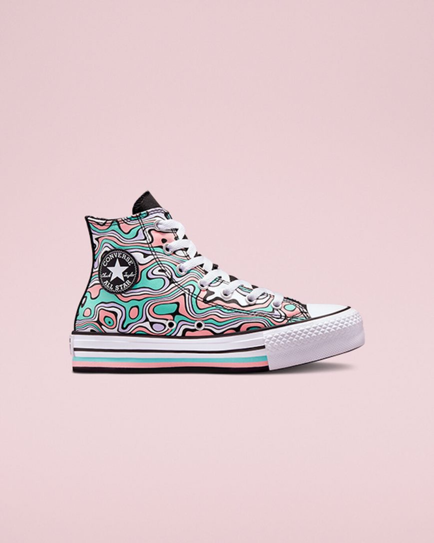 Converse Chuck Taylor All Star Lift Color Swirl Høye Platform Sko Jente Lyse Turkis Korall | 052PVQOEM