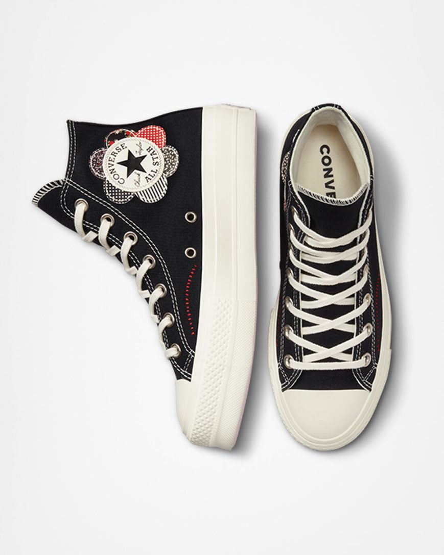 Converse Chuck Taylor All Star Lift Crafted Patchwork Høye Platform Sko Dame Svarte Rød | 163AXJLTY