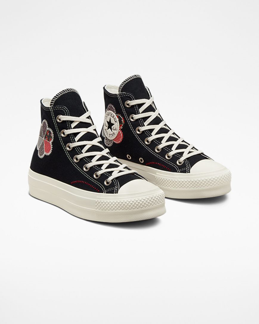 Converse Chuck Taylor All Star Lift Crafted Patchwork Høye Platform Sko Dame Svarte Rød | 163AXJLTY