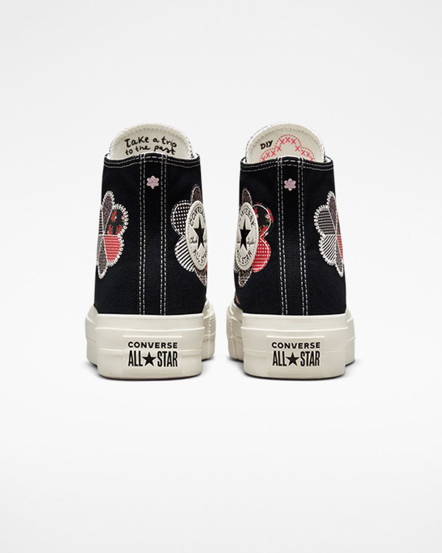 Converse Chuck Taylor All Star Lift Crafted Patchwork Høye Platform Sko Dame Svarte Rød | 163AXJLTY