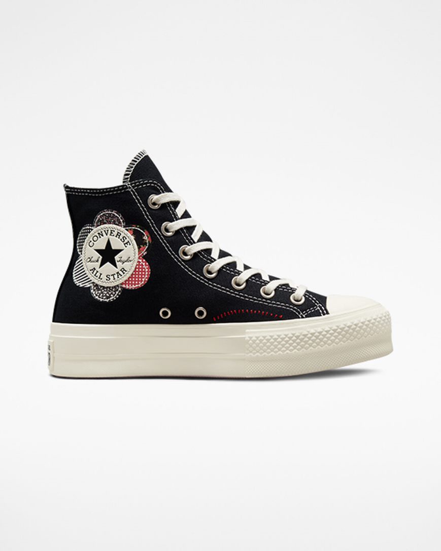 Converse Chuck Taylor All Star Lift Crafted Patchwork Høye Platform Sko Dame Svarte Rød | 163AXJLTY